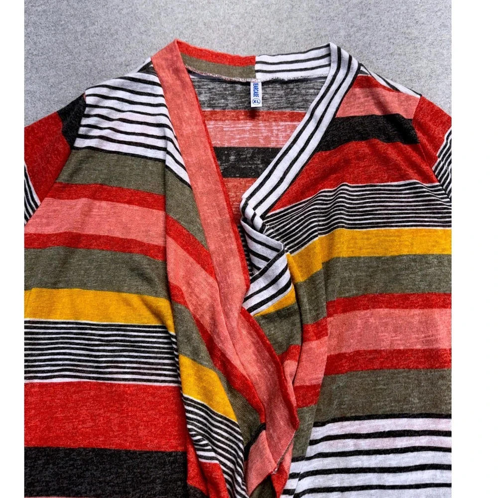 Dearcase Striped Cardigan Womens XL Multi Color Open Front Waterfall Knit Flowy